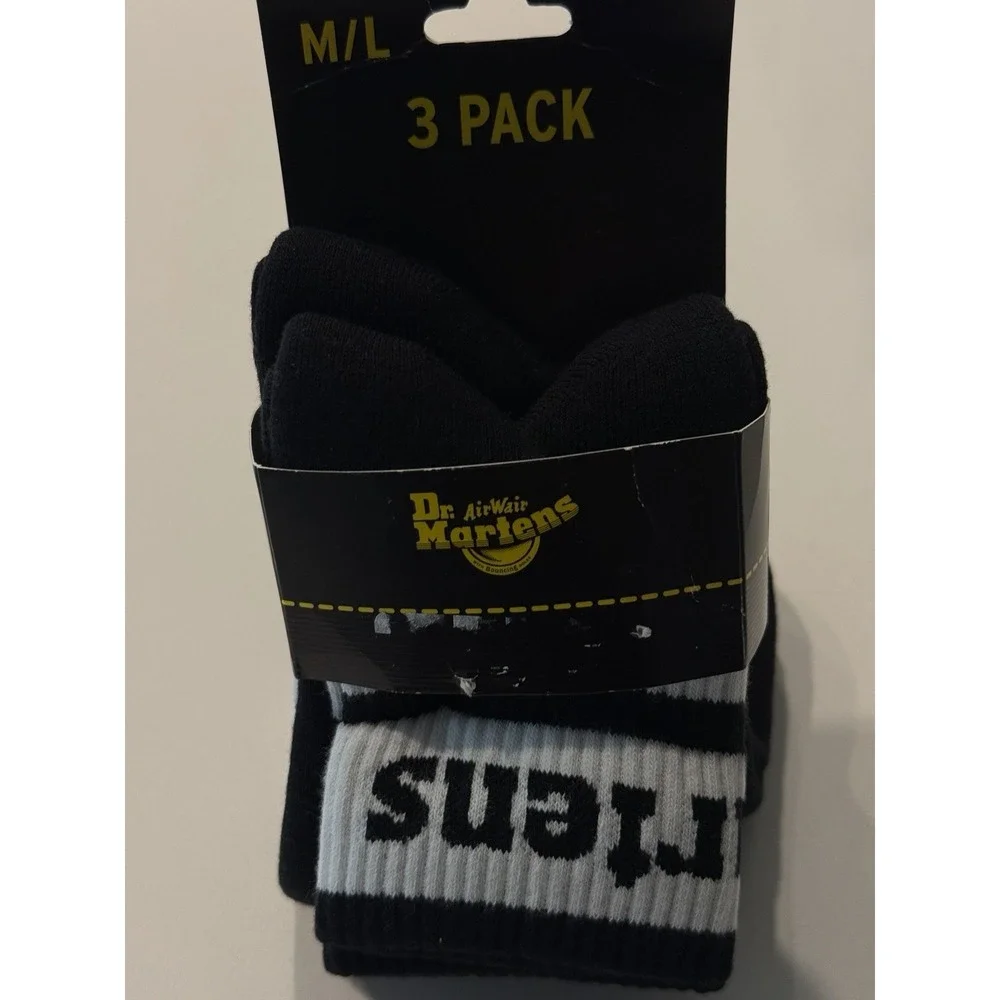 Dr Martens AD020001 Short Athletic Logo 3-Pack Socks Black Cotton M/L NWT